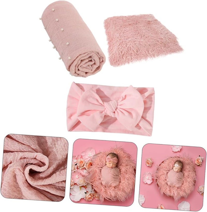 Newborn Photography Swaddle Wrap Blanket Hairband Set For Boys Girls Photo Prop - Image 3